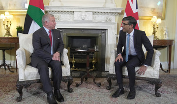 British Prime Minister Rishi Sunak and Jordan’s King Abdullah II pose for the media, at the start of their meeting.