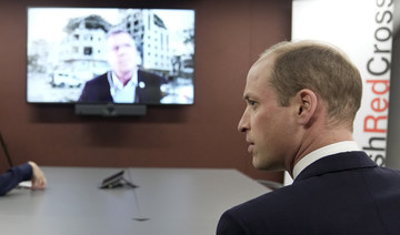 Britain’s Prince William visits the British Red Cross at its headquarters in London, Tuesday, Feb. 20, 2024. (AP)
