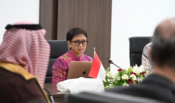 Indonesian Foreign Minister Retno Marsudi meets with Arab envoys in Indonesia on April 2, 2024 to discuss the situation in Gaza.