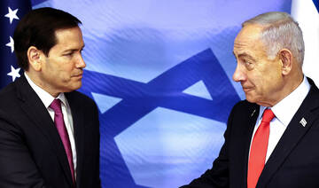 US Secretary of State Marco Rubio and Israeli PM Benjamin Netanyahu shake hands.