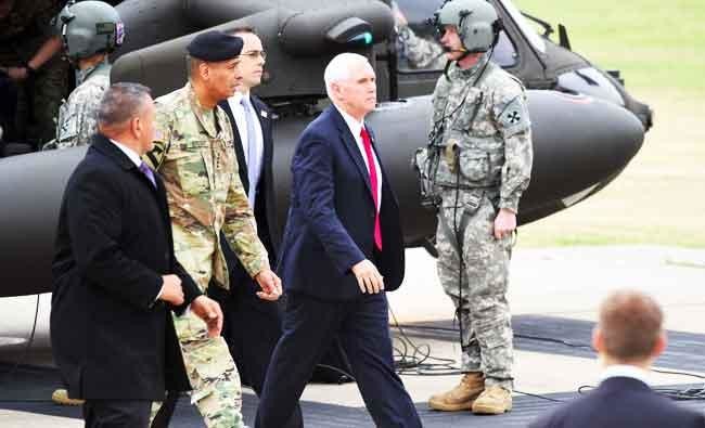Amid tensions, Pence visits military camp near Korean DMZ