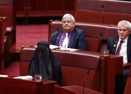 Far-right Australian politician wears burqa in Parliament in protest to get them banned