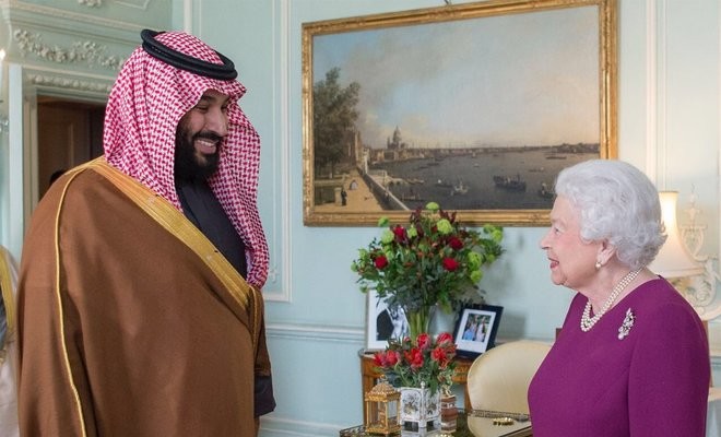 Saudi crown prince meets Queen Elizabeth, Theresa May at start of UK visit