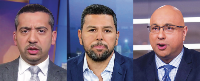 From left to right: Mehdi Hasan, Ayman Mohieddine and Ali Velshi. (MSNBC)