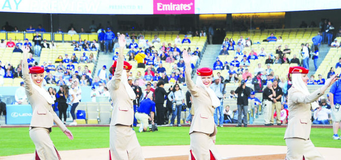 Emirates Cabin Crew get Los Angeles Dodgers fans warmed up to root