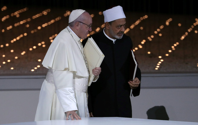 Pope Francis and Al-Azhar’s Sheikh Ahmed Al-Tayeb sign declaration of fraternity in Abu Dhabi
