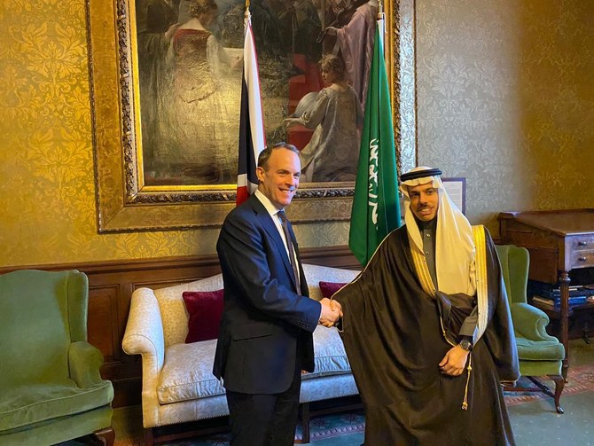 Saudi FM Faisal bin Farhan discusses regional tensions with UK's Dominic Raab