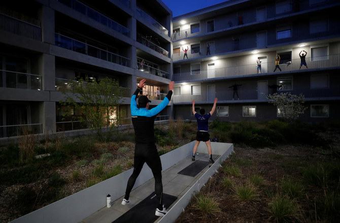 Beating lockdown inertia: French city-dwellers keep fit on balconies
