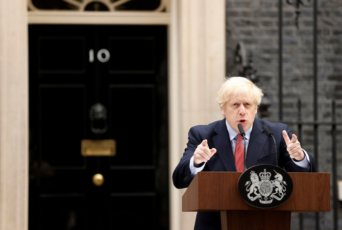 Back at Downing Street, Boris Johnson urges patience over UK lockdown