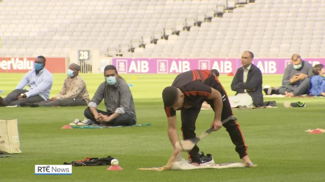 Irish Muslims perform Eid prayers on symbolic Croke Park pitch