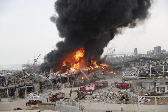 Huge blaze at Beirut port sparks panic of second explosion