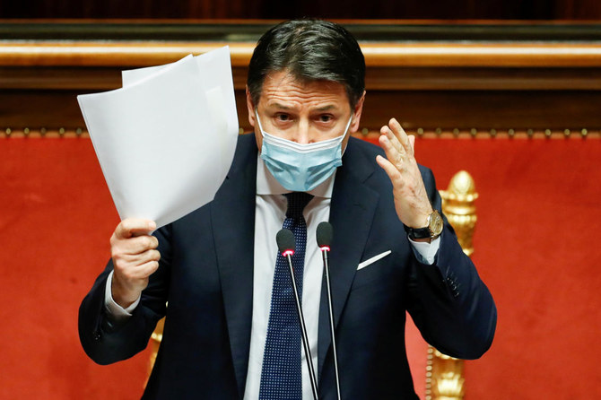 Italian Prime Minister Giuseppe Conte gestures as he speaks ahead of a confidence vote at the upper house of parliament after former Prime Minister Matteo Renzi pulled his party out of government, in Rome, Italy, January 19. (Reuters/File Photo)