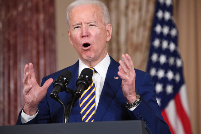 US President Joe Biden speaks about foreign policy at the State Department in Washington, DC, on February 4, 2021. Biden said the US will confront 'authoritarianism' of China and Russia. (AFP / SAUL LOEB)