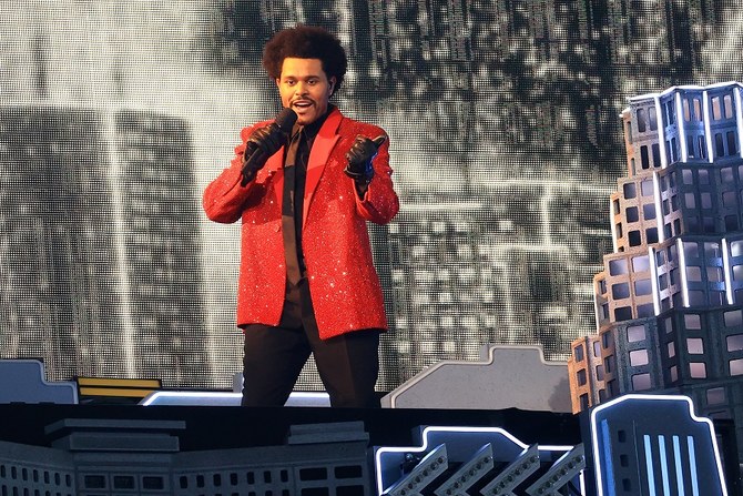 Watch: The Weeknd brings bright lights, bandaged dancers to Super Bowl show