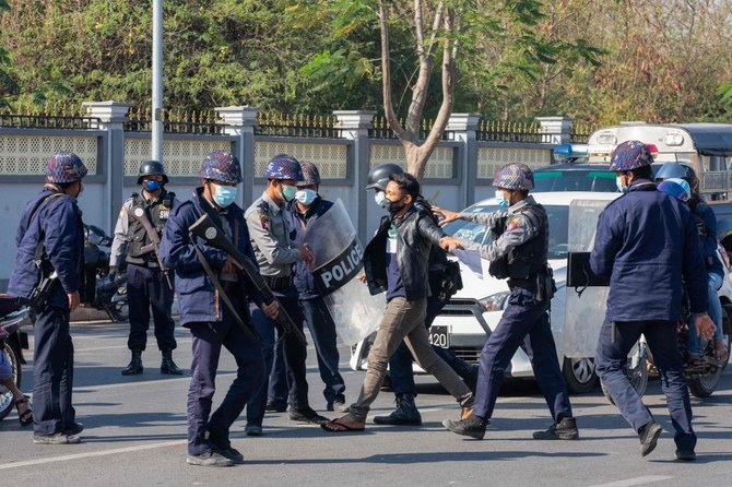 Myanmar police fire rubber bullets at anti-coup protesters