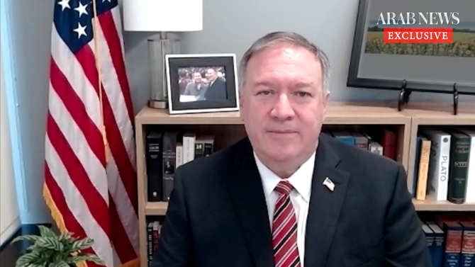 Former US Secretary of State Mike Pompeo spoke, in an exclusive interview with Arab News, about the sustained threat the Iranian regime poses. (AN Photo/Screenshot)