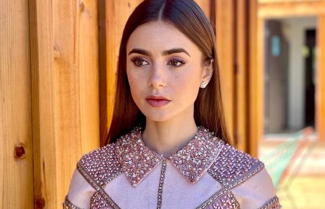 Lily Collins wearing Georges Hobeika for the 27th SAG Awards. Instagram -- 