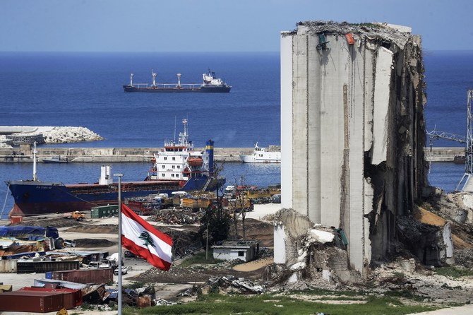 A view of the damaged grain silos at the port of the Lebanese capital Beirut, on April 9, 2021, still reeling from the destruction due to the catastrophic Aug. 4 blast. (AFP/File Photo)