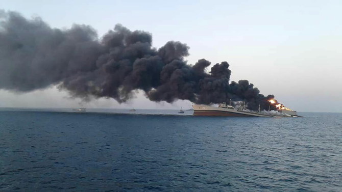 400 troops jump to safety as blazing Iranian warship sinks in Gulf of Oman