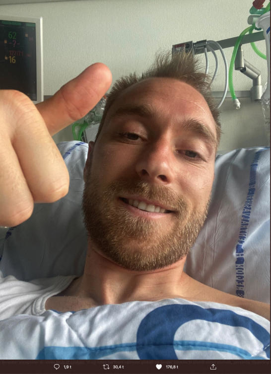 Eriksen sends public thank you message from hospital