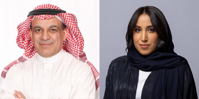 Jomana Al-Rashid, Chief Executive Officer of SRMG (R) and Abdulrahman Ibrahim Alrowaita, Chairman of SRMG (L). (Supplied)