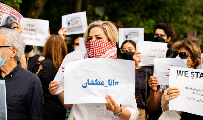 People gathering at Washington Square Park in support with the protests for access to water in Khuzestan, Iran. (Shutterstock)