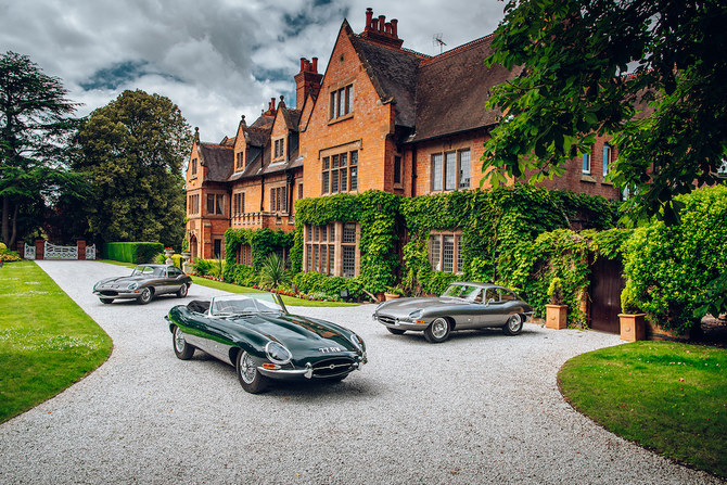 Three original launch Jaguar E-Types reunited at Wappenbury Hall to celebrate the car’s 60th anniversary, which also marks the 120th anniversary of Lyons’ birth on 4th September. (Supplied/ Pendine Historic Cars)