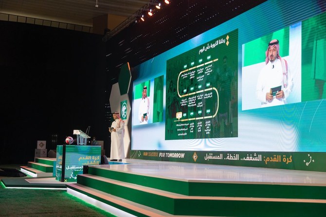 Hassan Al-Misehal, President of SAFF, presenting ‘Our Tactics For Tomorrow.’ (Supplied/SAFF) 