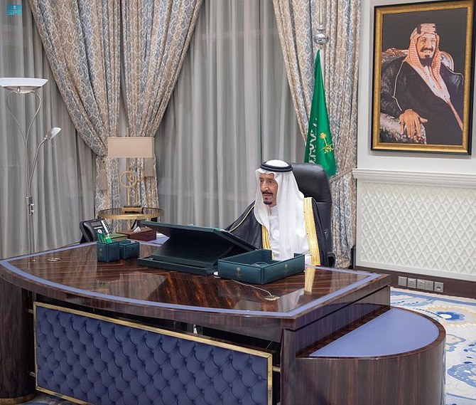 Saudi Arabia’s cabinet held its weekly meeting, chaired by King Salman virtually from NEOM, on Tuesday, Sept. 21, 2021. (SPA)