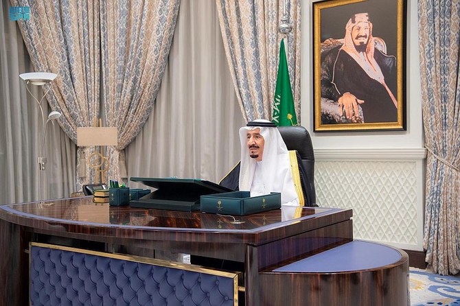 The Council of Ministers holds its weekly meeting, chaired by King Salman remotely from NEOM on Tuesday, Oct. 26, 2021. (SPA)