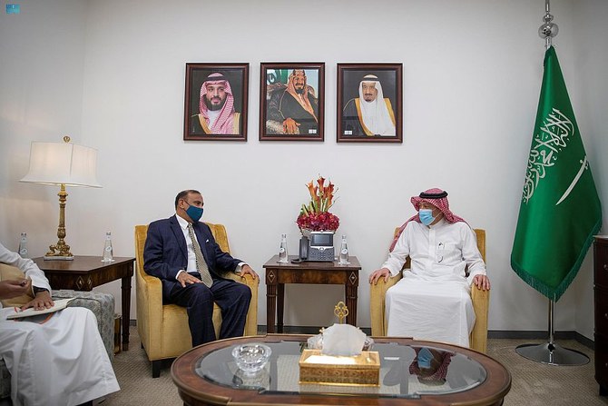 Saudi Deputy Foreign Minister Waleed Al-Khuraiji meets the director of the UN Counter-Terrorism Center, Dr. Jehangir Khan, in Riyadh. (SPA)