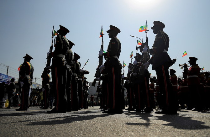 Members of the Ethiopian National Defense Force are seen during a pro-government rally in Addis Ababa. (Reuters)