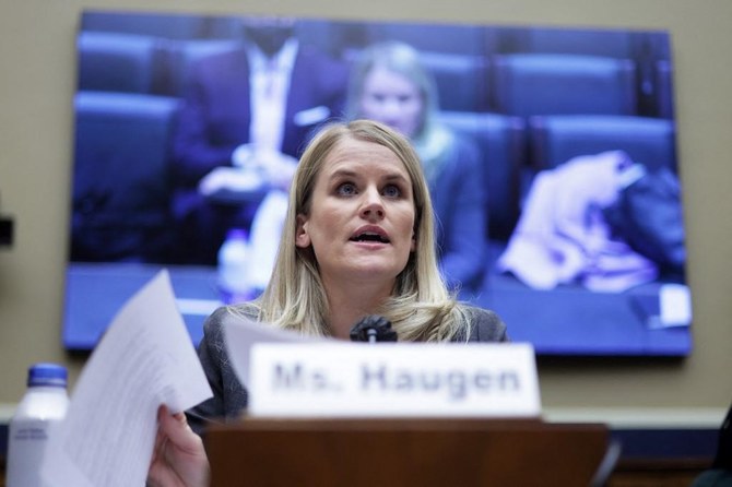 Haugen said the company should be required to disclose which languages are supported by its tech safety systems. (AFP)