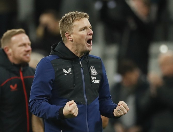 Newcastle United manager Eddie Howe celebrates after the match with Burnley. (Action Images via Reuters)