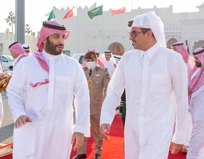 Saudi Arabia’s Prince Mohammed bin Salman leaves Doha following a two-day visit and is seen off by Qatari Emir Sheikh Tamim bin Hamad. (Twitter/@KSAMOFA)