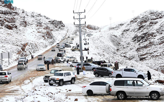 Every year, snowfall brings tourists from across the Kingdom to Tabuk, and while the COVID-19 pandemic will mean fewer visitors than usual this year, some people still drove from as far as Qatar to capture the snow on camera. (SPA)