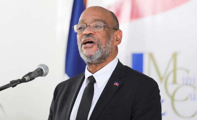 Haitian Prime Minister Ariel Henry speaks at a ceremony for his inauguration as Minister of Culture and Communication, in Port-au-Prince, Haiti November 26, 2021. (REUTERS)