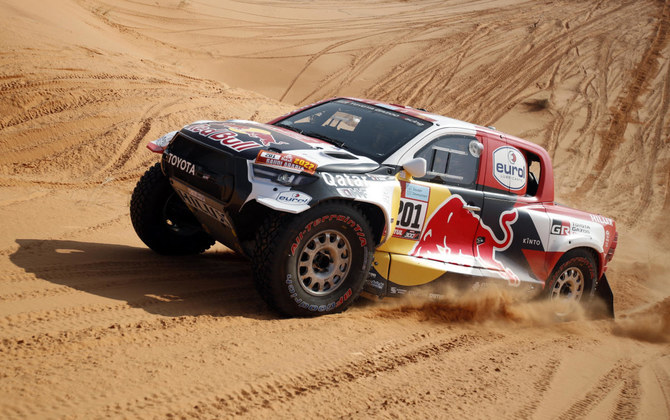 Toyota Gazoo Racing's Nasser Al-Attiyah and co-driver Matthieu Baumel in action during the Dakar Rally. (Reuters)