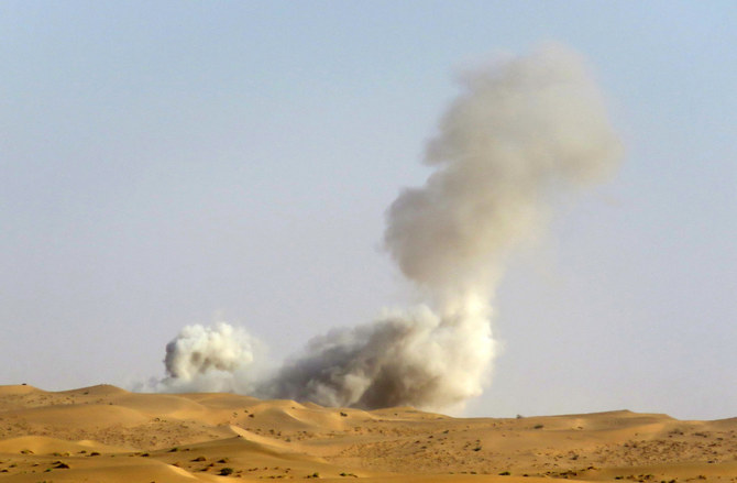 Heavy smoke billows behind the frontline with Houthi rebels in the south of the strategic governorate of Marib, on January 4, 2021. (Photo by AFP) 