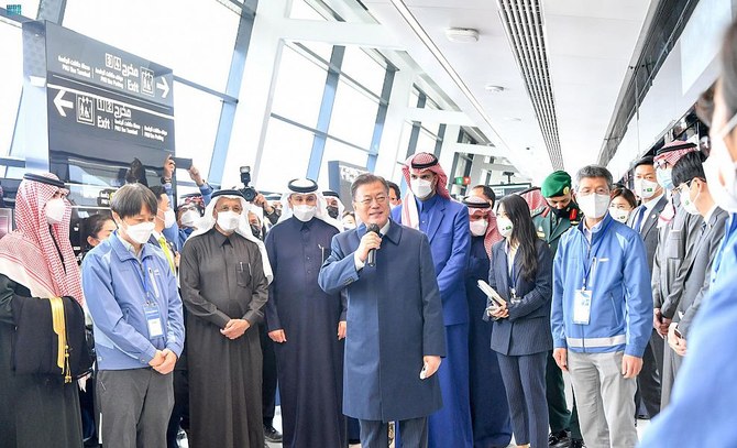 South Korean President Moon Jae-in tours the Riyadh Metro project during his visit to Saudi Arabia. (SPA)