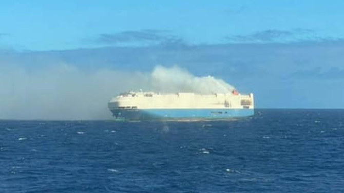 Burning ship packed with Volkswagen and luxury cars adrift in mid-Atlantic without crew
