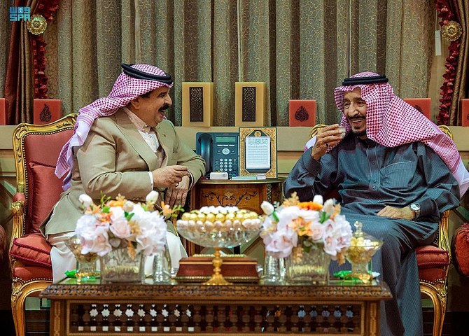 Bahrain’s King Hamad visited Saudi Arabia on Monday on an official visit, where he held talks with King Salman. (SPA)