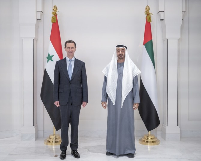 Abu Dhabi’s Crown Prince Sheikh Mohammed bin Zayed receives Syrian President Bashar Assad. (WAM)