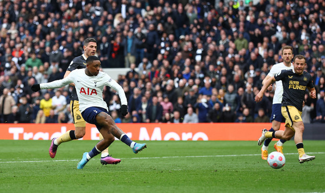 Tottenham Hotspur's Steven Bergwijn scores their fifth goal against Newcastle United in the Premier League. (Reuters)