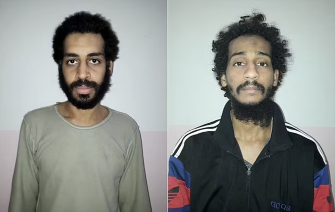 Alexanda Kotey and Shafee Elsheikh, in these undated handout pictures in Amouda, Syria released on February 9, 2018. (Reuters/File Photo)