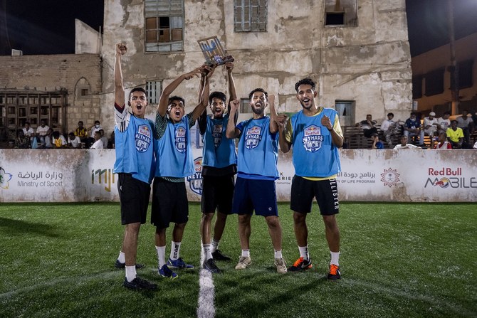 Members of Tam AQ celebrate winning the national Red Bull Neymar Jr’s Five in Jeddah. (Supplied)
