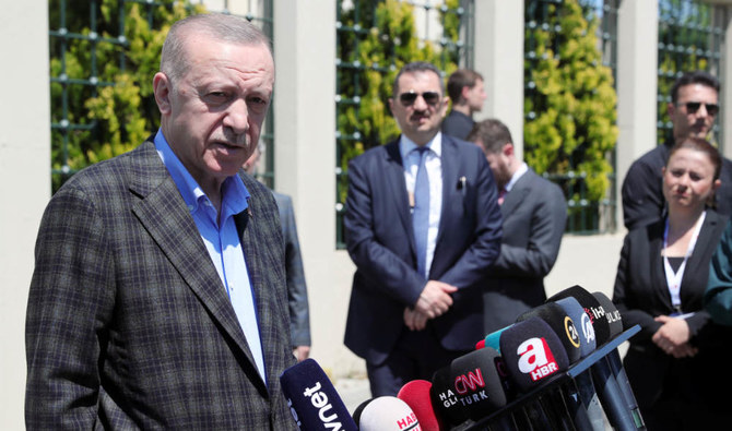 Turkish President Tayyip Erdogan talks to media in Istanbul, Turkey, May 13, 2022. (REUTERS)