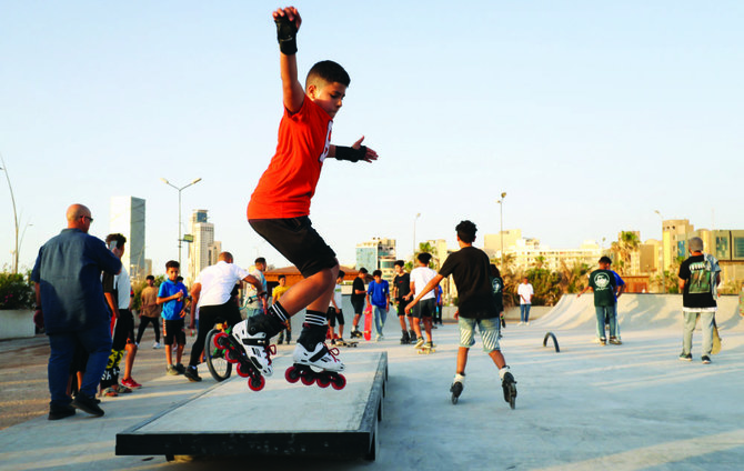 The new playground has been financed by the US Embassy in Tripoli and built by the Make Life Skate Life NGO. (AFP)