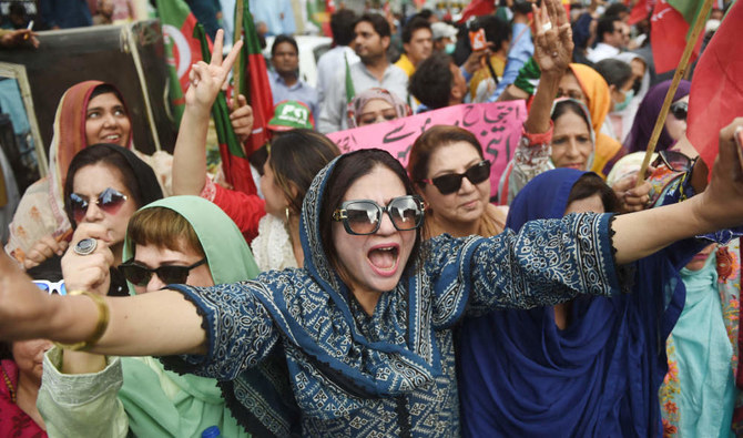 Supporters of Pakistan's ousted prime minister Imran Khan, take part in an anti-government demonstration in Karachi. (AFP)