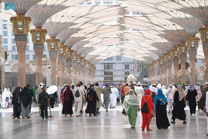 250 electric umbrellas, marble flooring help keep worshippers cool at Prophet’s Mosque in Madinah